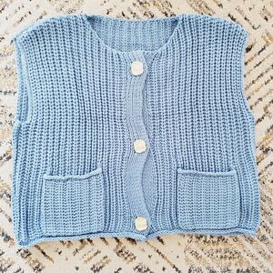 Homemade Knit Cropped Midi Sweater Chunky Vest Baby Blue Granny Core SZ L